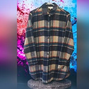 Extra Long Cozy Plaid Flannel Shacket with pockets, Size S